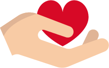 Graphic of a hand holding/giving a heart